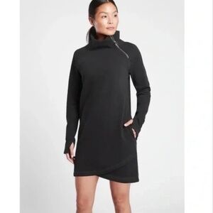 Athleta Cozy Karma Asym Sweatshirt Dress Black Athleisure Lounge Size M EUC